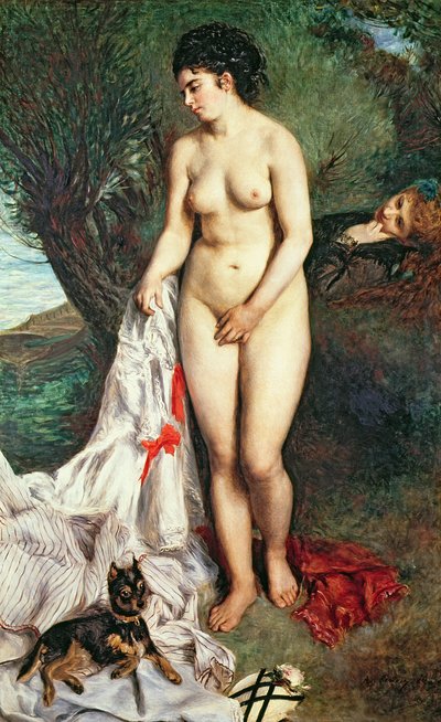 Badende mit einem Griffon-Hund, 1870 von Pierre Auguste Renoir